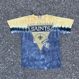 New Orleans Saints Shirt Mens M Gold Black Tie Dye Short Sleeve Double Sided